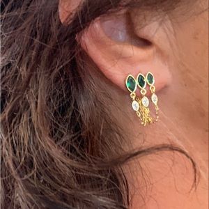 Gold emerald earrings, hoops, dangling earrings